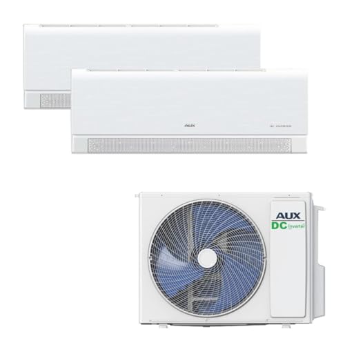 A++ AUX Klimaanlage Set Multi Split 18000 BTU (5,3 kW) – Außengerät + 2x 9000 BTU Wandgerät mit WLAN – R32 Kältemittel – Mattweiß –...