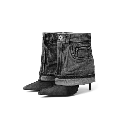 Pointed Toe Fine Stiletto High Heel Ankle Denim Booties for women Fold Over Ankle Short Jean Boots Fashion Women's Shoes4