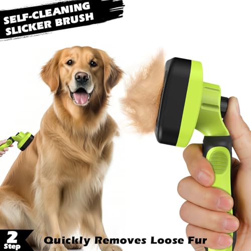 Image of Professional 3PCS Self Cleaning Slicker Brush & Pet Grooming Rake & Flea Comb for Dogs,Cats and Horses | Double-Sided Dematting Comb & Skin Friendly Deshedding Grooming Tool | Pet Supplies (Green)
