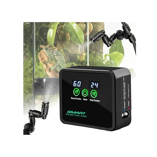 Bacxzomx Beregnungsanlage Terrarium, Intelligentes Luftbefeuchter Terrarium mit Sprühdüsen 360 ° und Timer, Vernebler Terrarium für Amphibien Reptilien Pflanzen