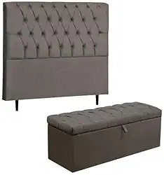 Puff Baú pé de cama 90 cm no (porta objetos e brinquedos) (Marrom-Tampa Captone)