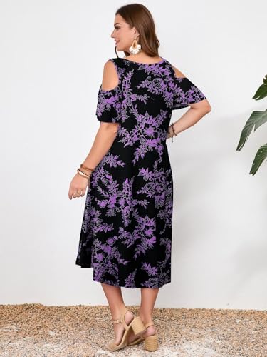 Image of LARACE Plus Size Women Dress for Summer, Midi Women's Sundress, Casual V-Neck Short Sleeve Flowy T-Shirt Dresses with Pockets
