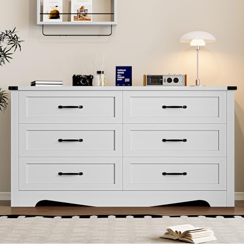 Image of BORNOON 6-Drawer Dresser for Bedroom, Modern Wooden Chest of Drawers with Metal Handles, Anti-Tipping Design, Sturdy and Stable Storage Organizer for Living Room, Entryway, Home Office