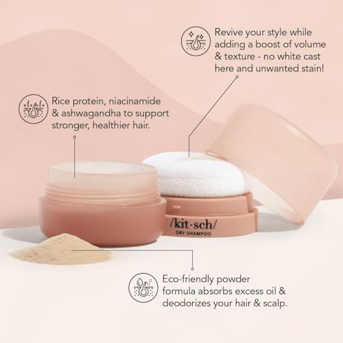 Kitsch Dry Shampoo Powder with Rice Protein for Women & Men - Unscented, Volumizing, No White Cast,Organic, Paraben Free & Benzene Free, Non Aerosol for Oily and Light Hair, Travel Size - 8g image 2