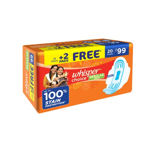 WHISPER CHOICE SANITARY PADS, 20 REGULAR PADS, UPTO 100% STAIN PROTECTION ALL DAY, WITH MAGIC ANTI LEAK AREAS, DRY TOP SHEET, WITH WINGS,... - Image 3