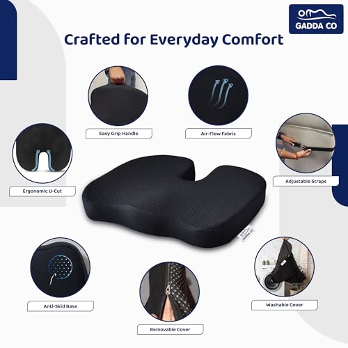 Image of GADDA CO Car Neck & Coccyx Cushion Combo - Memory Foam Neck Rest Pillows & Tailbone Seat Cushions for Driving & Office, Cervical & Sciatica Pain Relief, Mesh Black, Pack of, 2-Year Warranty