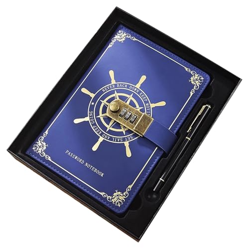 Cuaderno protegido con contraseña, planificador de diario con cerradura de combinación de cuero, diseño náutico con ranura para tarjetas y bolígrafo, para viajes, oficina, escuela, regalo de