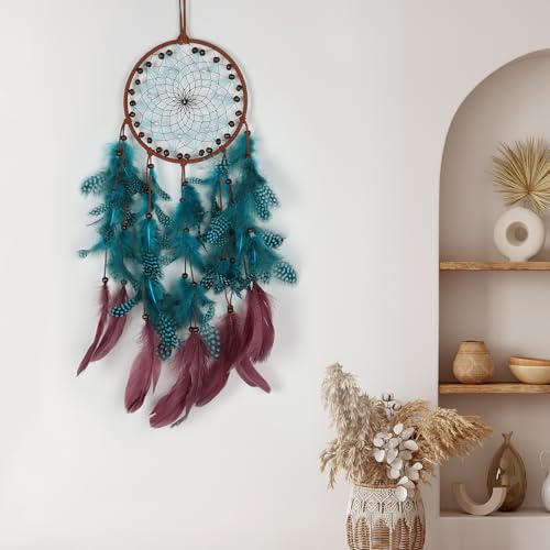 Zilams Attrape Reve Deco Chambre Ado Fille, Capteur de Rêves en Plumes Deco Murale Chambre, Dream Catcher Anniversaire Cadeau Romantique pour Bébé Ado Fille Jeune Femme Bleu