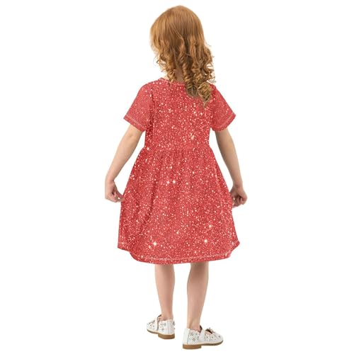 Bright Red Glitter Texture Toddler Girls Dresses 2t Summer Clothes Easter Spring Dress Children3