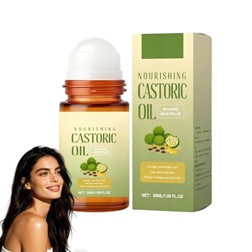 Rodillo para el cuidado del cabello con aceite de ricino, suero de romero para el cuero cabelludo y el cabello, fórmula prensada en frío, acondicionador, alisador, no graso, botella rellenable