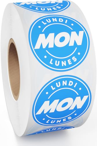 Monday Day Dots Stickers for Food - 1000 Day of Week Labels for Restaurant