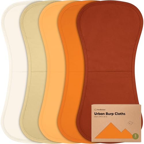 Image of Organic Burp Cloths Baby Boy & Girl - 5-Pack Super Absorbent Cotton Burping Cloths for Babies, Soft & Plush Newborn Spit Up Rags, Infant Towels for Milk Spit Up, Unisex, Large 21" x 10" (Sahara)