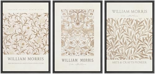 wall26 Framed Canvas Print Wall Art Set William Style Cotton Prints Exhibition Illustrations Modern Art Decorative Floral Botanical Minimal for Bedroom - 16"x24"x3 Black