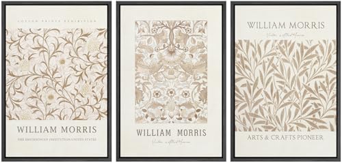 wall26 Framed Canvas Print Wall Art Set William Style Cotton Prints Exhibition Illustrations Modern Art Decorative Floral Botanical Minimal for Bedroom - 24"x36"x3 Black