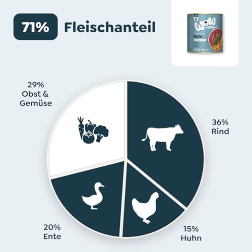 WOW Dog Senior Nassfutter mit Ente | Mit hohem Fleischanteil, ohne Getreide und Zucker | 400 g / 12er Pack