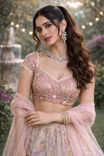 Image of MARUTI FASHION HOUSE Lehenga Choli Draped Lehenga Saree Set For Womens And Girls Ready To Wear Hevay Chinon Fabric With Work Multi Thread Embroidery Work Wedding Letest new