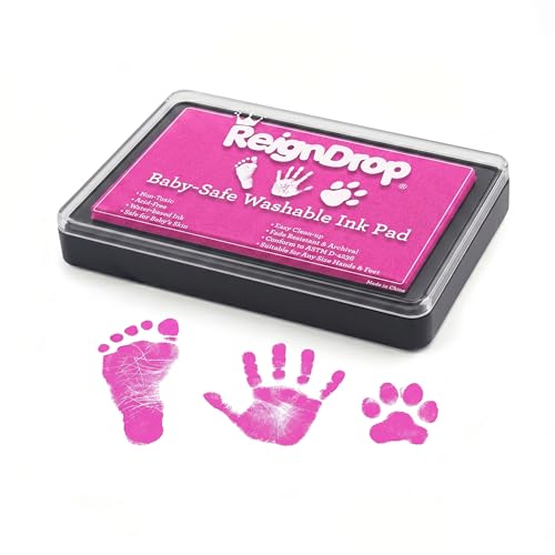 Image of ReignDrop Baby Ink Pad for Hand and Footprints, Non-Toxic Acid-Free Keepsake Kit, Smudge-Proof Archival Ink Wipes Off Skin, for Scrapbook, Photo Album, Frames & Pet Paws, Baby Gift (Pink)