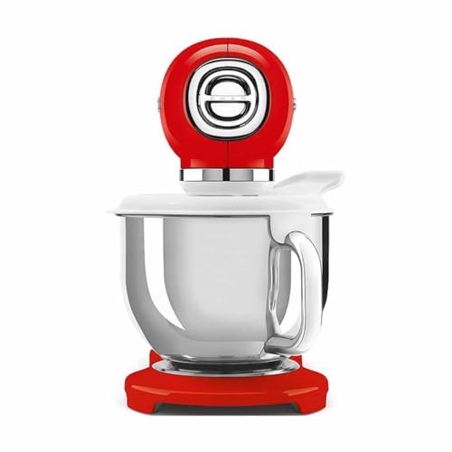 Image of SMEG SMF03 Stand Mixer - 5 Qt Tilt-Head Mixer with Stainless Steel Bowl, 10 Speeds, Retro 50s Vintage Style - Red
