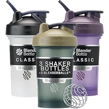 BlenderBottle Classic V2 Shaker Bottle Perfect for Protein Shakes and Pre Workout, 20-Ounce 3 Pack, Black, Tan/Blue, Purple