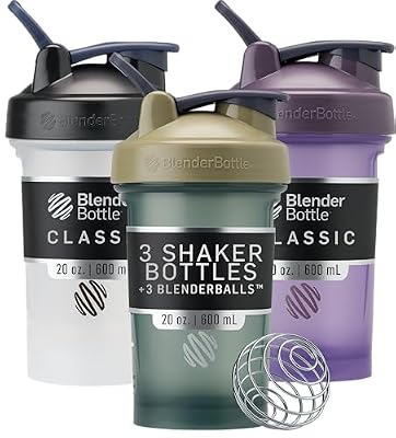 BlenderBottle Classic V2 Shaker Bottle 20 oz Black/Tan&Blue/Purple, 3-Pack
