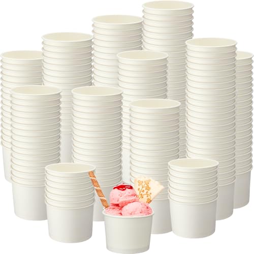 Honeydak 150 ml/ 5 oz Ice Cream Cups for Party Small Ice Cream Cups Disposable Treat Paper Dessert Snacks Sundae Container Wedding Birthday Party Supplies(White 400 Pack)