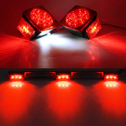 Partsam Submersible Led Truck Trailer Lights Kit 12V, 2Xsquare Led Trailer Light Kits+14.17" Red 3 Light 9 Led Id Light Bar+2Xamber Side Marker W/Reflex+ 8Pcs 2.5" Oval Led Marker Clearance Lights #TOP4