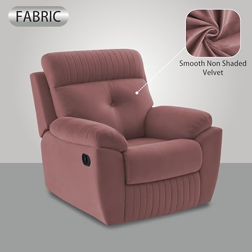 Image of Adorn India Premium Majestic 1 Seater Recliner Manual Sofa Chair | Pink Suede Velvet Fabric | Soft Padded Back Rest & Handrest | Living Room Recliner Chair | 3 Years Warranty