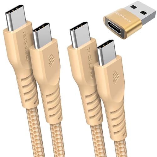 TECHGEAR USB C to USB C Charger Cable 60W (1M+2M+Adapter) Strong Braided Fast Charging Type C Data Lead for iPhone 17 16 15 Pro Max, iPad Air/Pro/A16/10th, Samsung S26 S25 S24 A54 A16, Pixel, Oppo etc