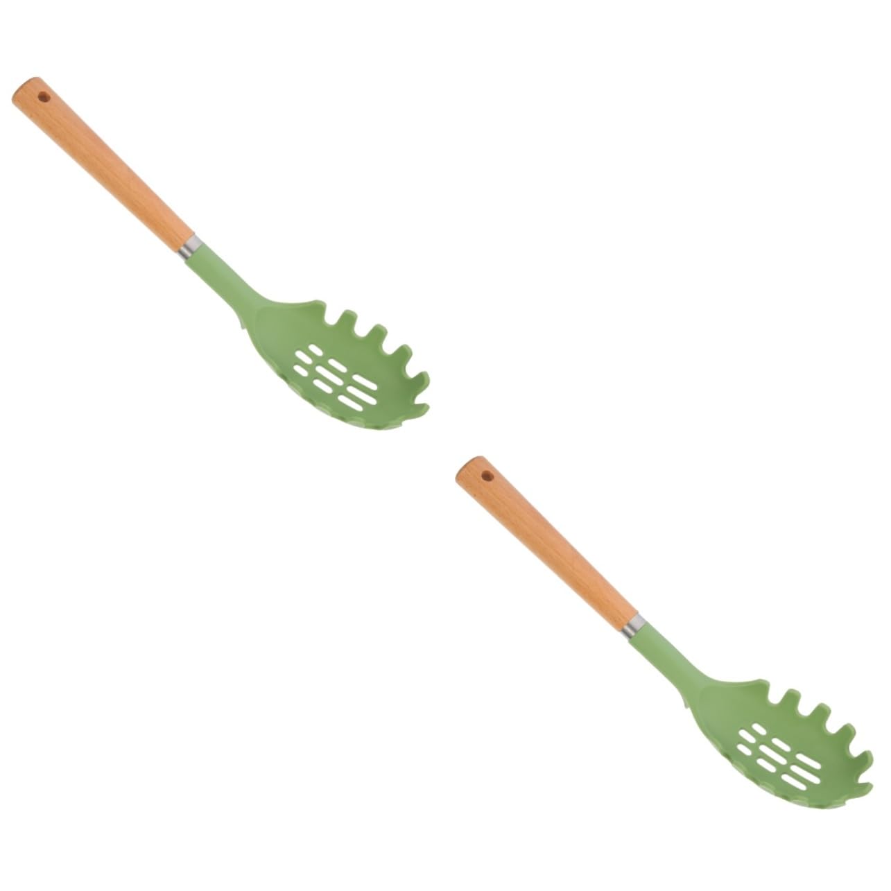 Cucharas de Madera for cocinar, 2 cucharas de Silicona con Mango de Madera, Tenedor for Fideos, Espaguetis, Tenedor for cocinar Pasta, Tenedor ranurado for Pasta, colador de Pasta