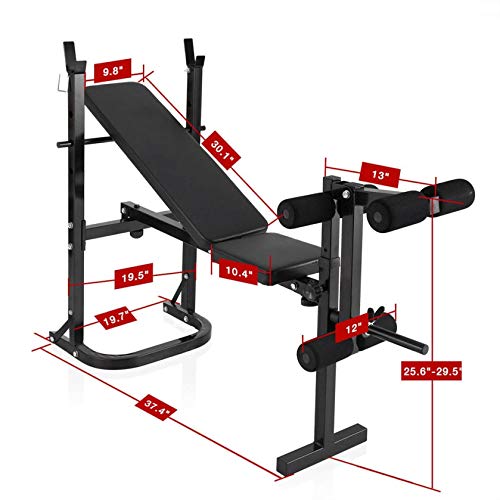 Adjustable Olympic Weight Bench Power Tower Workout Dip Station with Preacher Curl Leg Trainer Multi-Functional Weight Bench Set for Indoor Gym Home Fitness Exercise (US Stock)