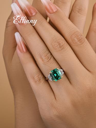 4.5ct Canary Yellow/Emerald Green Engagement Ring for Women,Two-Tone Asscher Cut Three Stone Promise Ring in 925 Sterling Silver2