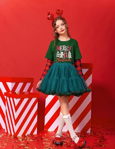 Image of Arshiner Girls Christmas Halloween Long Sleeve Shirts Graphic Stripe Plaid Patchwork Top Tee