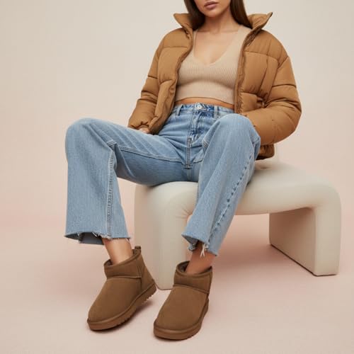 Image of CUSHIONAIRE Hip-3 Genuine Suede Leather Ankle Boots for Women - Pull On Cozy Faux Fur Boots Womens Shoes with Comfortable Memory Foam
