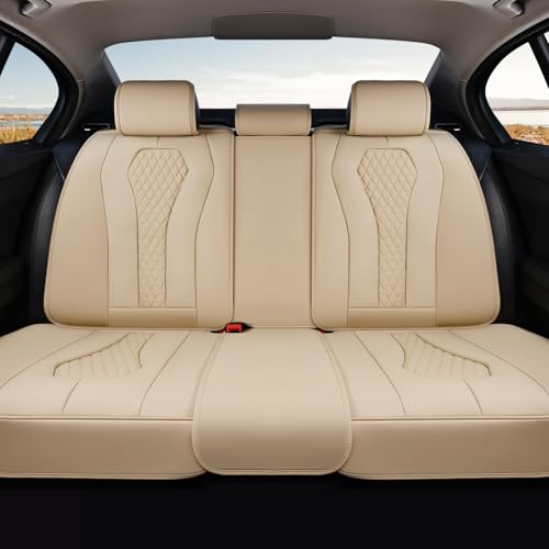 Image of Coverado Automotive Seat Covers,Back Car Seat Cover,Rear Seat Cover,3-Pieces Luxury Car Seat Cushion,Beige Seat Cover Seat Protector Universal