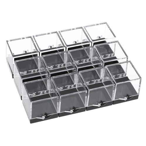 Ciieeo 60 Pcs Mineral Standard Display Box Rock Earring Support Pedestal Stand Containers with Lids Boxes for Display Beads Crystal Bead Container Clear Plastic Small Showcase