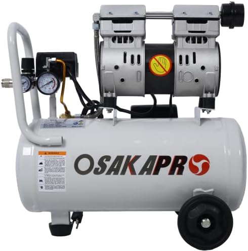 1.5HP Silent Oil-Free Air Compressor 8 Gallon, Oil-Free, Electric Shop Air Compressor Portable,Lightweight with Wheels, 70 dBA Noise Level, with Automatic Drain Valve (Light Gray)