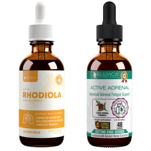 Rejuvica Health Active Rhodiola + Active Adrenal - Support Energy + Stress - Liquid Delivery For Better Absorption - Rhodiola, Ashwagandha, Holy Basil & More! #TOP18