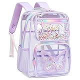 Clear Backpack for School,Large Bookbag Heavy Duty See Through Butterfly Backpacks for Girls Stadium Approved Daypack Transparent Shoulder Bags for Students,Teens,Women,Work,Travel,Concert Purple