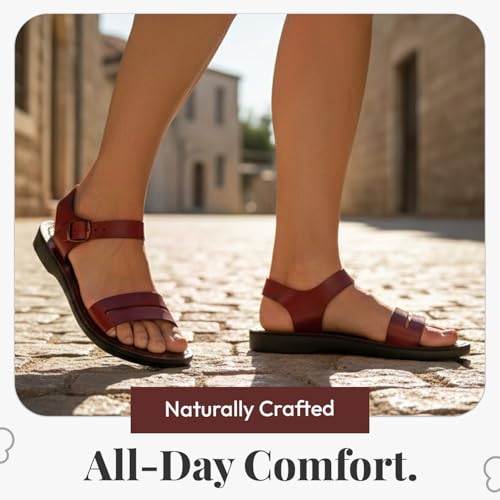 Image of Holy Land Market Men /Women Biblical Jesus Leather Sandals /Slides From Jerusalem (Samaria Style I)