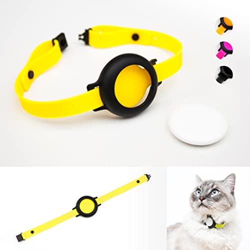 LucyBalu® Katzenhalsband für AirTag | Premium Halsband für AirTag - sicher, leicht, bequem | AirTag Halsband für Katzen | Katzen Tracker | Apple AirTag kompatibel | Silikonband Neon Gelb