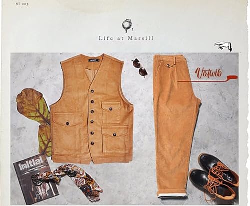 Men's Corduroy Suit 2 Piece Vest and Pants Set Wedding Groomsmen Slim Fit Retro Formal Prom Tuxedo4