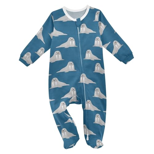 Emelivor Walrus Animal Blue Baby Newborn Pajamas Outfits Long Sleeve Footed Romper Pjs for Boys Girls