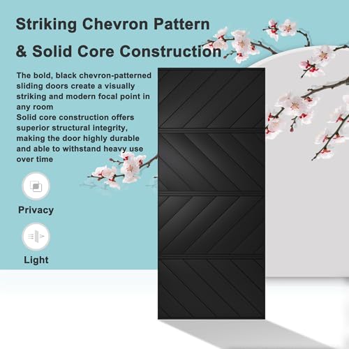 Image of 42 inchx84 inch Black Barn Door with 7FT Sliding Door Kit & Handle & Floor Guide | Pre-Drill Holes Easy Assembly & Install Required, Solid Core Wood Sliding Barn Door for Water-Resistant & Sound Reduction