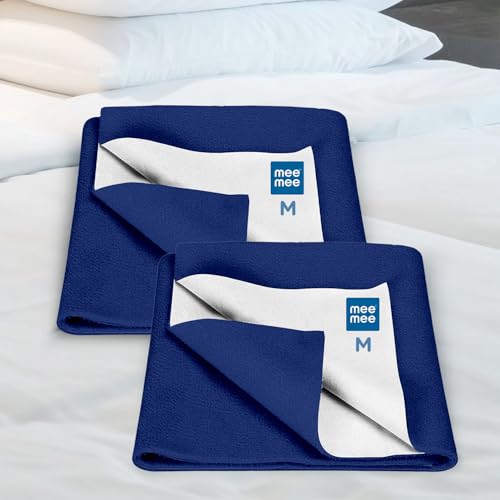 Image of Mee Mee Reusable Water Proof Cotton Bed Protector Sheet /Extra Absorbent Mat /Dry Sheets /Urine Sheet /Dry Mat Pack of 2 (70CmX100Cm) (Medium, Navy Blue)