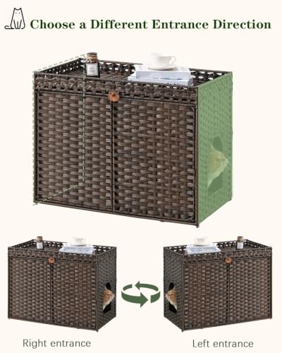 Image of SETVSON Cat Litter Box Enclosure Furniture, Handwoven Rattan Hidden Litter Box with Mat, Large Space Cat House with 2 S-Shaped Hooks, 30.3 x 18.3 x 24.4 Inches, Indoor for Living Room Apartment Brown