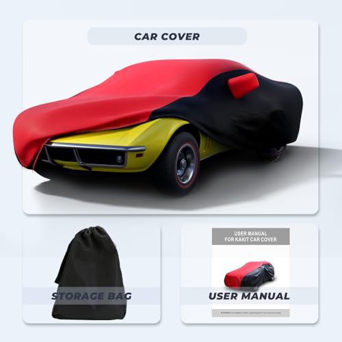 Image of KAKIT Waterproof Car Cover Custom Fit for 1968-1982 C3 Stingray, UV Resistant Fade-Proof Cover for Chevy Corvette, Indoor & Outdoor Use (Red & Black Combo)
