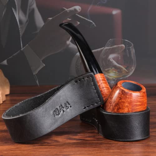 Zhome Cowhide Leather Tobacco Pipe Stand - Handmade Foldable Smoking Pipe Holder Rack For Single Pipe Display Black #TOP5