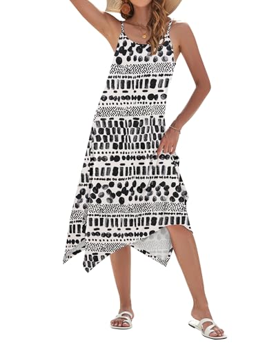 Image of AUSELILY Women's Summer Dresses 2026 Casual Sleeveless Spaghetti Strap Sundress Asymmetrical Midi Dress with Pockets
