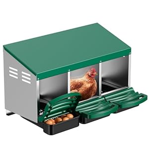 ZUCIRE Chicken Nesting Boxes, 3 Compartments Roll Away Egg Laying Nest Box for Hens, Galvanized Steel Nesting Boxes for Chickens with Rollout Egg Drawer, Protects Eggs for Chicken Coop