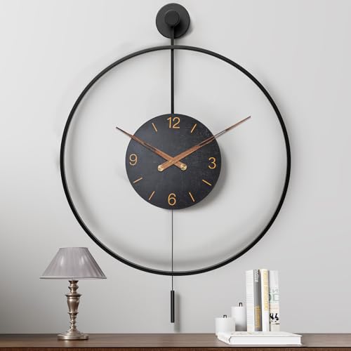 Image of Pytha Sight Large Modern Wall Clock,30.7x 20 Inch Big Metal Minimalist Arabic Numeral Dial,Decorative Farmhouse Pendulum Wall Clocks with Walnut Pointers forLiving Room Decor, Office,Dining Room